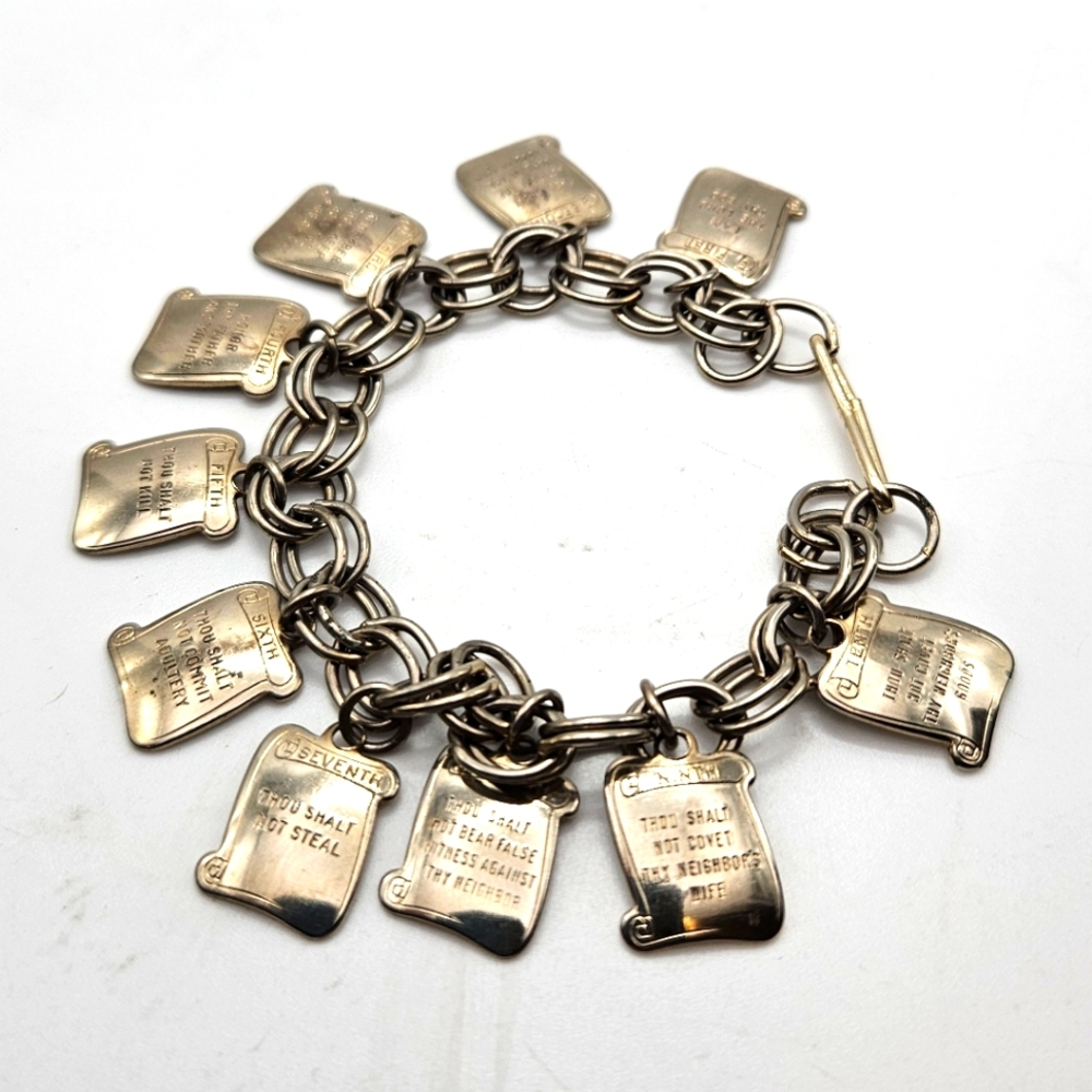 Vintage Gold Tone Ten Commandments Charm Bracelet - Old Testament
